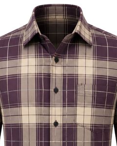 Camisa de Franela de Algodón a Cuadros Morada y Beige para Hombre, Manga Larga, con Botones, Estilo Casual y Formal, para Oficina, Personalizable - Product Image 6