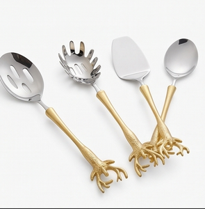 Novelty Flatware Set With <b>Gold</b> Deer Antler Handles Stainless Steel <b>Utensils</b> For <b>Kitchen</b> Tabletop Party Use - Product Image 1