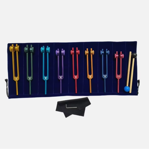 Ensemble de diapasons chakra pour la guérison, 7 chakras et 1 but d'âme, lestés et colorés. - Product Image 1