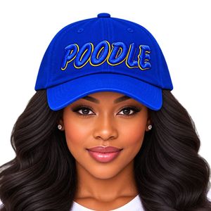 Casquette de baseball pour femme bleu roi avec broderie Poodle, lettrage jaune en relief, visière courbée, boucle réglable, style décontracté et tendance, type Dad Hat - Product Image 1
