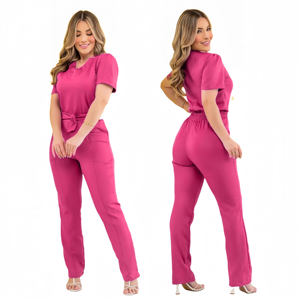 Meilleures ventes : Ensembles d'uniformes médicaux décontractés pour femmes, avec broderie nœud papillon, tricotés, à manches courtes, pour infirmières - Product Image 3
