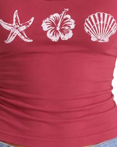 สีชมพูเข้ม เสื้อกล้ามสายเดี่ยวสำหรับผู้หญิง ทรงครอป แขนกุด ทรงเข้ารูป สำหรับฤดูร้อน สไตล์ลำลอง พิมพ์ลาย เสื้อสายเดี่ยวแฟชั่น เนื้อผ้านุ่ม ยืดหยุ่นได้ สตรีทแวร์ - Product Image 6