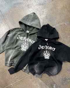 เสื้อมีฮู้ดผู้ชายแบบกำหนดเองผ้าคอตตอน100% มีซิปแบบสวมหัวปักลายกรดซักได้ - Product Image 3