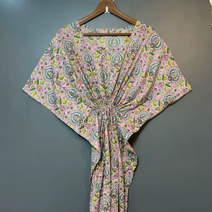 Nuevo Kaftán Naaz Textile con Estampado Animal, Cuello en V, Cordón Ajustable, Manga Corta, Corte Evase, Estilo Rajasthan, Suave, 100% Algodón, con Encaje, para Mujer, Verano - Product Image 1