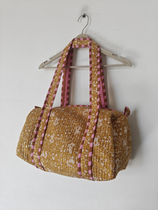 Petit sac de voyage unisexe à rayures imprimées, sac de voyage en coton matelassé, fermeture à glissière, doubles poignées, léger, 20-35L, sac de sport pour le week-end - Product Image 4