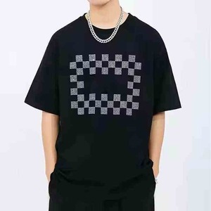 เสื้อยืดคอกลมโอเวอร์ไซส์ แขนสั้น สีดำล้วน ผ้าฝ้ายถัก ระบายอากาศได้ดี สไตล์ลำลอง ลายด้านหน้า - Product Image 1