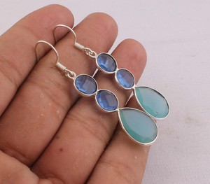 Natural Blue Quartz & Aqua Chalcedony <b>Earrings</b> 925 Sterling Silver Jewelry Manufacturer Wholesale <b>Handmade</b> Gemstone Drop Dangle - Product Image 3
