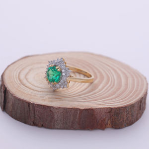 1.49Ct Round <b>Green</b> Emerald Gemstone Halo Ring with 0.49Ct Round Diamonds in 14K Yellow White Rose Gold | Engagement Fine <b>Jewelry</b> - Product Image 2