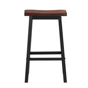 Backless Metal Bar <b>Stool</b> Industrial Counter Height Chair <b>with</b> Wooden Saddle Seat for <b>Kitchen</b> <b>Island</b> Pub - Product Image 1