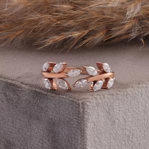 Anillo de Diamantes en Forma de Hoja de Alta Demanda, Oro Rosa, Anillo de Compromiso y Boda para Mujer, Corte Marquesa, Estilo Natural, Joyería de Moda - Product Image 4