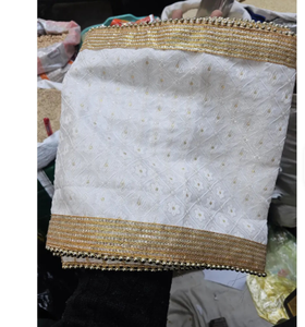 Patka en or blanc avec bordure de perles, étole de mariage indienne traditionnelle, dupatta 2,5 m - Product Image 1