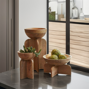 Juego de cuencos de madera con soporte - Product Image 1