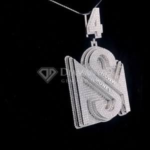 Pendentif initial en or massif 14K avec moissanite, lettre personnalisée, style hip-hop, plaqué rhodium - Product Image 5