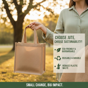 Sac de courses en jute réutilisable, écologique, taille moyenne |   Sac fourre-tout en toile brodé style bohème avec logo personnalisé imprimé et pompon - Product Image 3