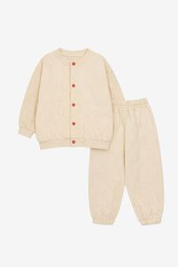 JALBEBE Set Felpa Unisex Manica Lunga 100% Cotone Invernale Tinta Unita Cardigan e Pantaloni Jogger 2 Pezzi All'ingrosso per Neonati con Bottoni - Product Image 2