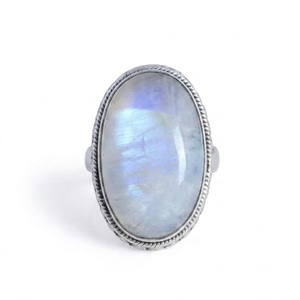 Anillo de Plata de Ley 925 al por mayor con Piedra Lunar Arcoíris, Gema Natural, Anillo llamativo con Piedra Grande de Piedra Lunar Fuego - Product Image 1