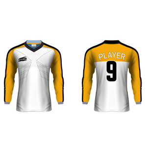 Custom Unisex V-Neck Long Sleeve <b>Soccer</b> Jersey White Yellow Geometric Print Moisture Wicking Quick Dry Polyester All Seasons - Product Image 2