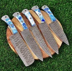 Handmade High Quality 5-Piece Damascus Steel Chef <b>Knife</b> <b>Set</b> <b>Sharp</b> Serrated Edge Customized Handle Eco-Friendly Multi-Purpose - Product Image 1