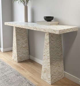 Natural Stone Console <b>Table</b> <b>Marble</b> <b>Top</b> Handmade Contemporary Herringbone Pattern Entryway Hotel Living Room Sofa <b>Table</b> - Product Image 3