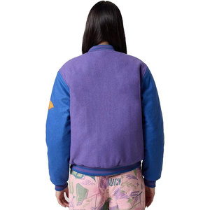<b>Womens</b> Purple <b>Varsity</b> <b>Jacket</b> Single Button Casual Lightweight Long Sleeve College Style Sporty Outerwear Cute Trendy Stand - Product Image 2