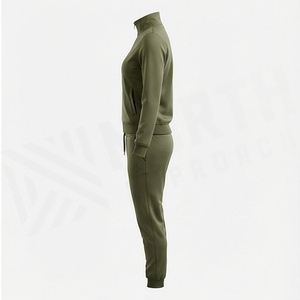 Women's Olive Green 2 Piece Knitted <b>Tracksuit</b> Full Sleeve Zipper Stand Collar Casual Sportswear Set Regular Fit All Seasons - Product Image 3
