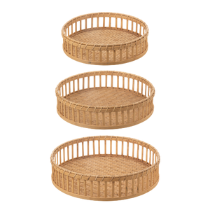 Vintage Round <b>Bamboo</b> Tray Natural Slatted Food Tray Decorative Serving Dishes For Home <b>Table</b> Storage Organizer - Product Image 2