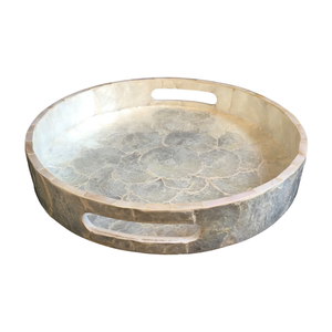 Magnifique plateau de service rond en coquille de capiz blanche, surface naturelle nacrée brillante, idéal pour aliments, parfums, bijoux, vente en gros - Product Image 2