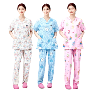 Medical <b>Scrubs</b> <b>Set</b> Unisex Printed Flower Hospital Uniform Nursing <b>Scrubs</b> Woven Fabric Medical Uniforms <b>Set</b> - Product Image 5