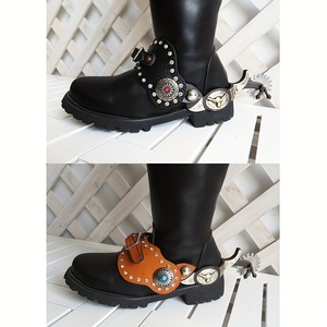 1 Par de Espuelas de Cuero Ajustables Estilo Western con Detalles de Cristal - Cuero PU, Equipo Ecuestre, Accesorios y Suministros para Caballos - Product Image 3