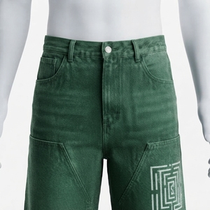 Pantalones Vaqueros de Mezclilla para Hombre, Cintura Alta, Corte Recto, con Estampado Geométrico, Ajuste Holgado, Estilo Casual Otoñal, Color Verde, de Algodón - Product Image 6