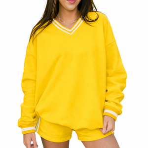 เสื้อสเวตเชิ้ตคอวีผู้หญิง รับผลิตแบบ OEM ODM โลโก้สั่งทำ ขายส่งจำนวนมาก ยอดขายดี เสื้อพูลโอเวอร์ผ้าฟลีซสำหรับฤดูหนาว เสื้อผ้าลำลองแนวสตรีท ผู้ผลิต - Product Image 6