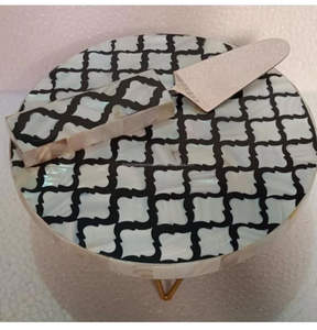 Soporte redondo de acrílico de lujo hecho a mano para tartas con base de madera con incrustaciones de madreperla, herramientas llamativas para tartas Eid Ramadan - Product Image 5