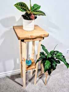 Support à plantes en bois massif bicolore de luxe, support à plantes moderne en bois avec étagère de rangement, support à plantes décoratif pour salon - Product Image 3