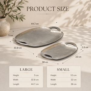Ensemble de plateaux de service ovales en aluminium de luxe, finition texturée, poignée intégrée, plateau de présentation élégant pour la décoration de la maison - Product Image 2