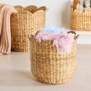 Petit panier de rangement rectangulaire festonné en jacinthe d'eau avec couvercle à charnières pour la maison, la cuisine, la salle de bain, la chambre - Product Image 4