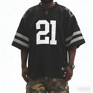 Gray V-Neck Football Jersey With Number 21 Short Sleeve Oversized <b>Men's</b> Sporty T-Shirt - Product Image 4