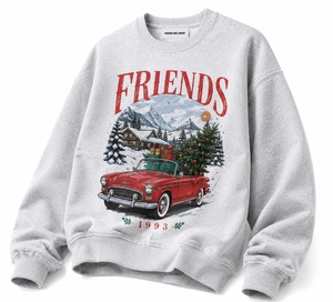 Sudadera Unisex con Cuello Redondo de Friends MFG Group, Estampado Navideño de Auto Rojo, Corte Regular, Informal de Invierno, Diseño Personalizado - Product Image 1
