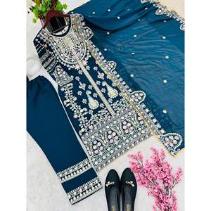 Ensemble Dupatta haut-bas pour femme avec séquence de broderie lourde Travail Design fantaisie élégant - Product Image 2