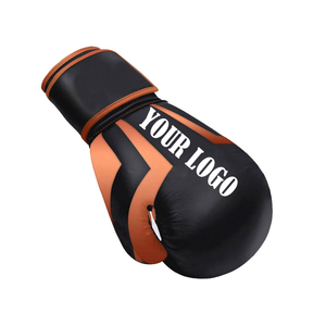 Customizable Professional Boxing Gloves Black Orange PU Leather Hook Loop Adjustable Wrist <b>Strap</b> Lightweight Martial Arts - Product Image 3