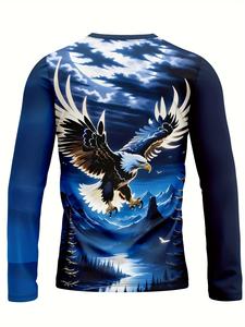 Chemise de compression à manches longues pour homme, imprimé aigle bleu, séchage rapide, col rond, manches longues, coupe sport décontractée, vêtements d'été - Product Image 4