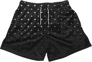 <b>Men's</b> Black Mesh <b>Shorts</b> With <b>White</b> Star Pattern Drawstring Waist Casual Breathable Sport Wear - Product Image 5