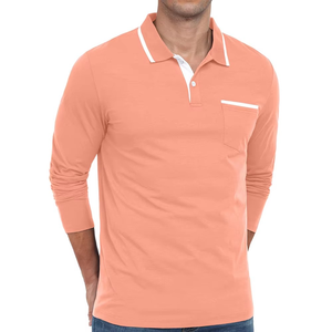 Camiseta Polo de Manga Larga para Hombre, Algodón y Poliéster, Casual, con Bolsillo en el Pecho, Logotipo Personalizado, OEM, ODM, Venta al Por Mayor - Product Image 1