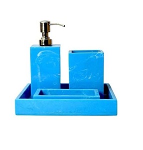 Juego de Baño Redondo Portátil Moderno de Tres Piezas de Resina Acrílica Azul Cielo de Lujo de ILAHI con Diseño Floral Uttar Pradesh - Product Image 5