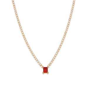 Collar con Colgante de Rubí Chapado en Oro de 18K para Mujer, Corte Esmeralda, Cadena de Palomitas, Joyería Minimalista para Uso Diario, Piedra de Nacimiento de Julio - Product Image 1