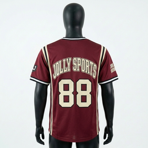 Camiseta de béisbol para hombre 100% algodón, corte holgado, transpirable, con paneles laterales de malla de poliéster en color granate y negro, con logotipo personalizado en twill. - Product Image 2