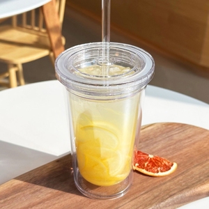 Gobelet isotherme transparent à double paroi 530 ml réutilisable pour café glacé et boissons, avec paille - Product Image 3