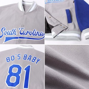 Gray Royal <b>White</b> Custom Varsity <b>Jacket</b> Full Snap Two Tone Letterman <b>Jacket</b> Bomber <b>Jacket</b> For <b>Men</b> Casual Baseball Team <b>Jacket</b> - Product Image 5