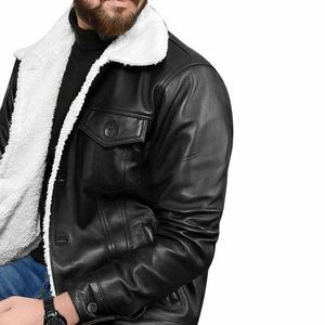 2026 Unisex Black Faux Leather <b>Shearling</b> <b>Jacket</b> Spring Coat Nylon Lining Zipper Front Streetwear - Product Image 5
