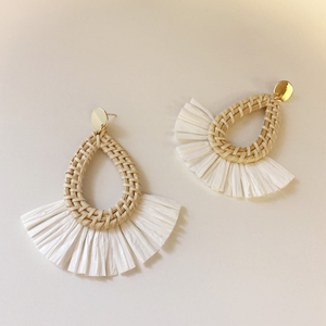 TUYET DUNG Boho Woven Rattan <b>Earrings</b> Folk Art & Classic Style Handmade Natural Lightweight Wedding Jewelry Made in Vietnam - Product Image 1