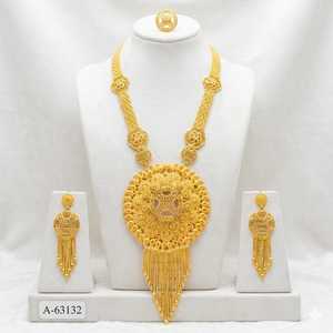 Classic 24K Gold Plated Oval Cut <b>Crystal</b> Rhinestone Ball Necklace and Earring <b>Set</b> for Women Wedding Jewelry A-63128 - Product Image 2